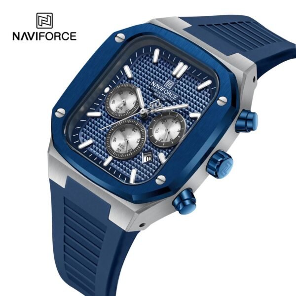 NAVIFORCE-Montres-bracelets d'affaires pour hommes, bracelet en silicone souple, degré d'eau, chronographe à quartz, montres pour hommes avec cadran carré, 8037