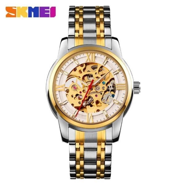 Top marque de luxe hommes SKMEI 9222 Silver montres automatiques hommes en acier inoxydable squelette montre-bracelet mécanique