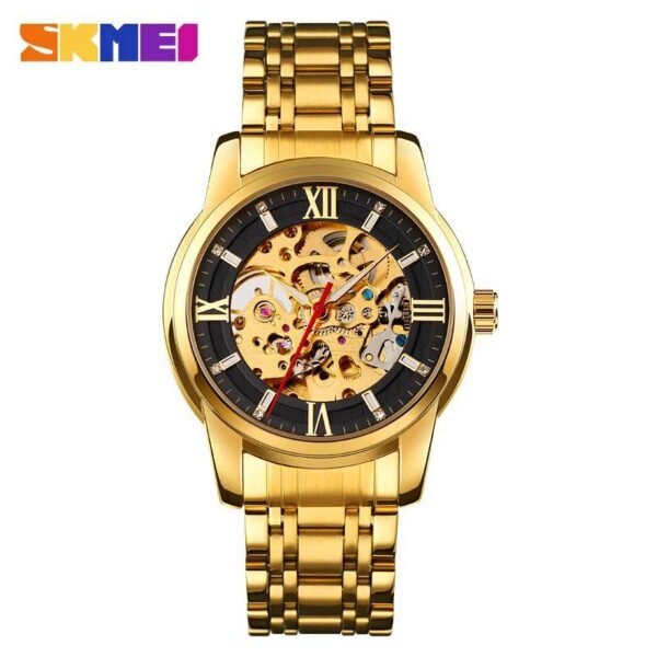 Top marque de luxe hommes SKMEI 9222 Silver montres automatiques hommes en acier inoxydable squelette montre-bracelet mécanique