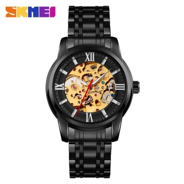 Top marque de luxe hommes SKMEI 9222 Silver montres automatiques hommes en acier inoxydable squelette montre-bracelet mécanique