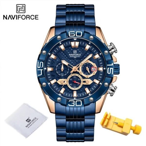 NAVIFORCE Montre de sport militaire à quartz analogique pour homme en acier inoxydable avec chronographe lumineux