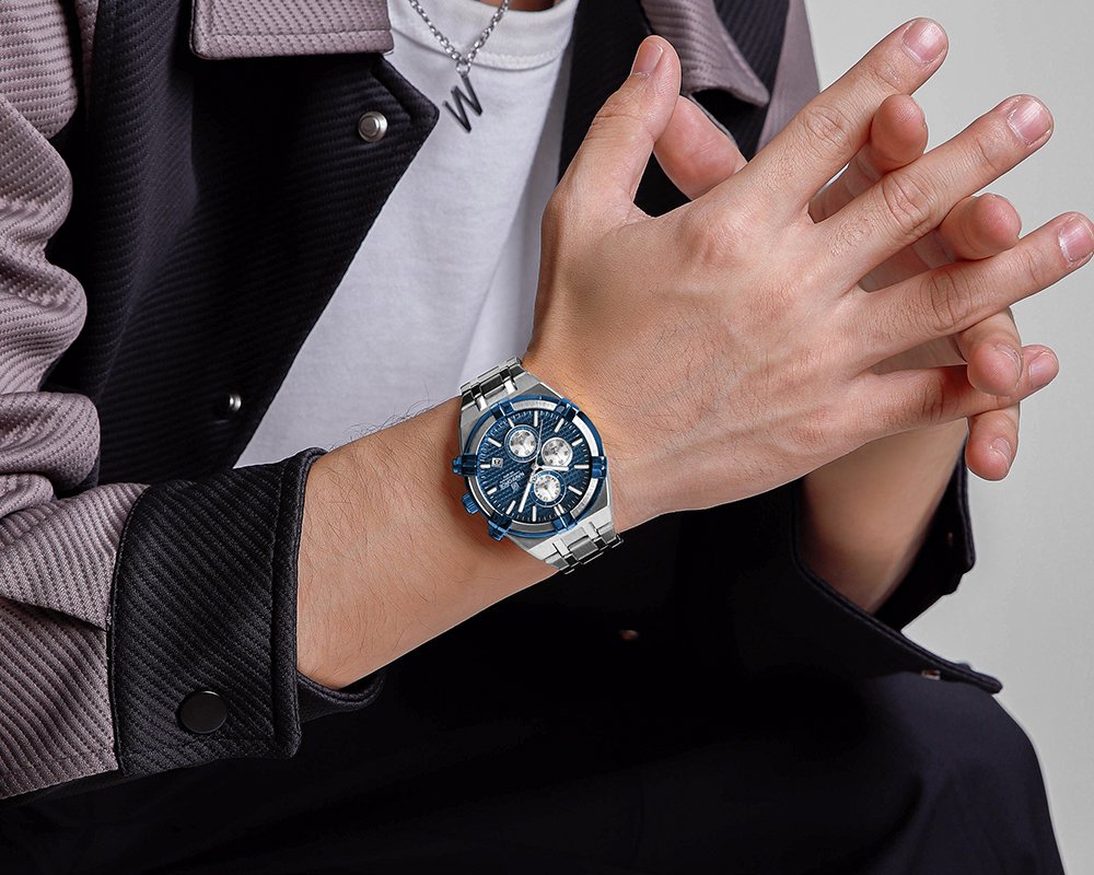 NAVIFORCE NF8042 Argent et bleu montre chronographe multifonction mode étanche luxe cadeau lumineux montre pour hommes – Image 3